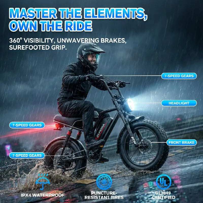 Electric Bike 800W 48V20Ah Mountain Electric Bicycle Adult 20 Inch Fat Tire E Bike For Snow,Mountains, Road UL Certified