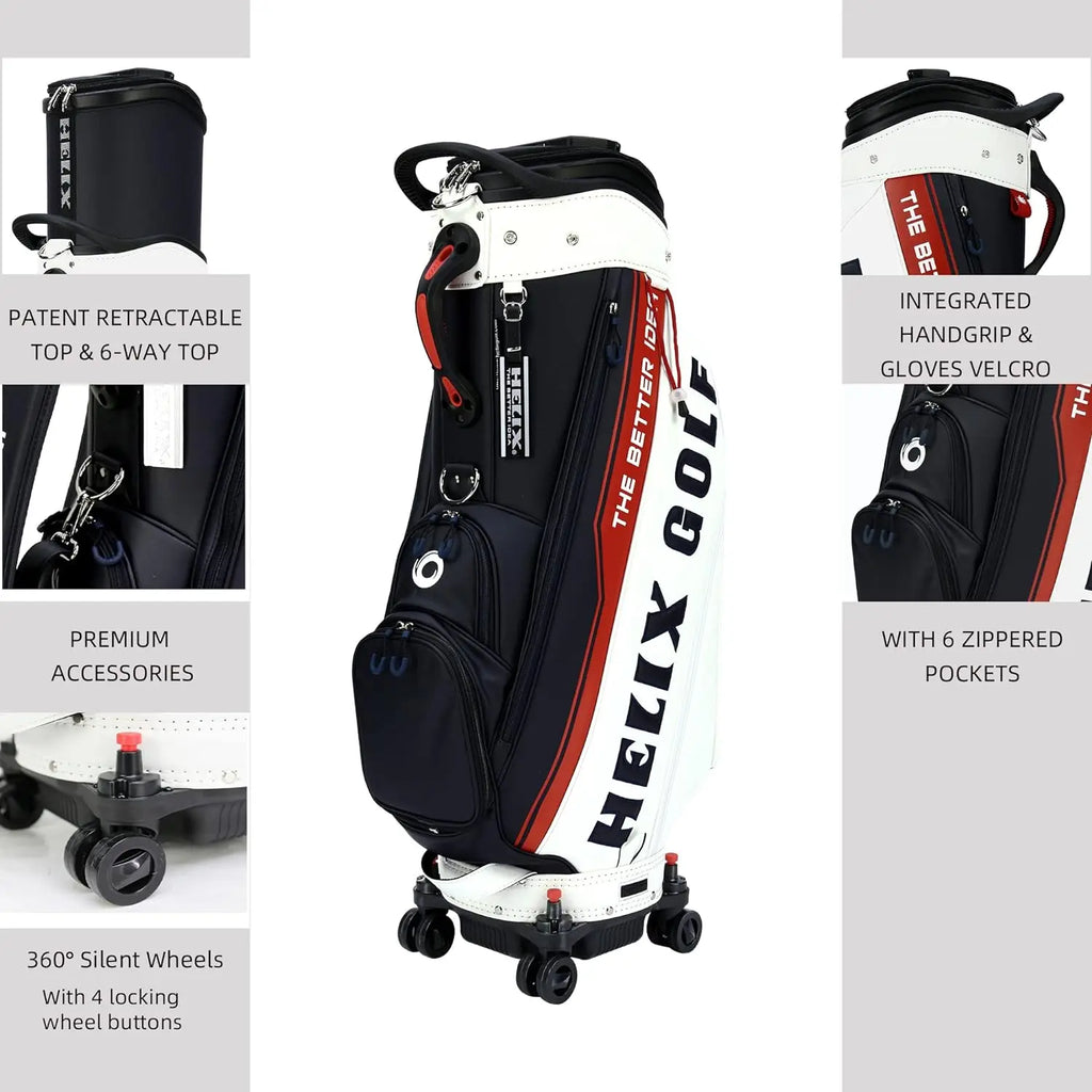 HELIX Golf Bag with Wheels for Men and Women Golf Cart Bag with Hard Retractable Cover for Protecting Clubs During Travel