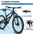 24/26 Inch Mountain Bike Full Suspension, 21 Speed Mountain Bicycle with Steel Frame and Double Disc Brakes, MTB Bike for Kids, Teenagers Adult Men Women