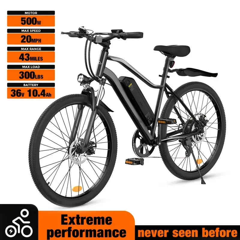 Electric Bike for Adults, 26" Electric Mountain Bike With 500W Brushless Motor, 23MPH Top Speed Electric Bicycle with 3