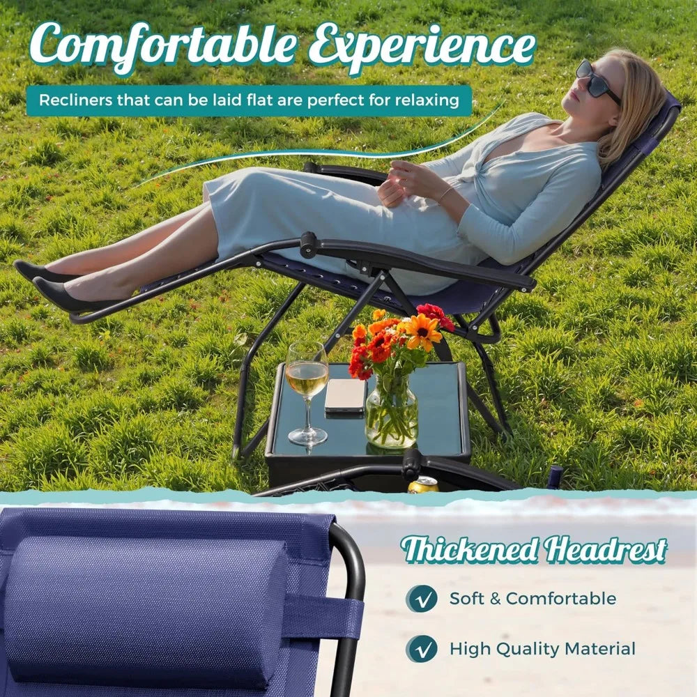 Zero Gravity Chair Patio Folding Lawn Outdoor Lounge Gravity Camp Reclining Lounge Chair with Cup Holder Pillows for Poolside