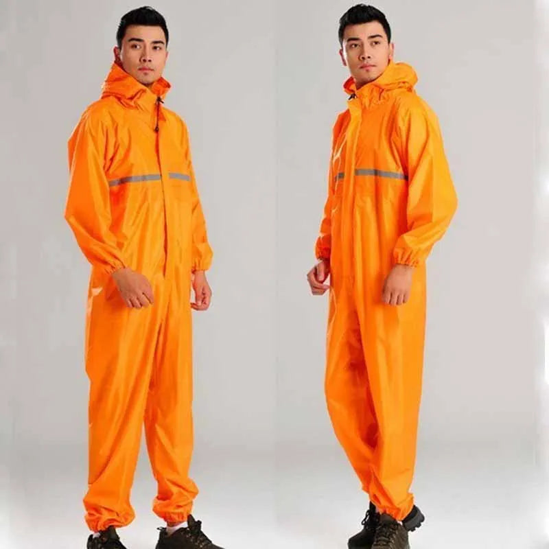 One-piece Raincoat Men Waterproof Jumpsuit One-piece Rain Poncho Women Seamless Raincoat All-in-one Rain Gear Hooded Rain Suit
