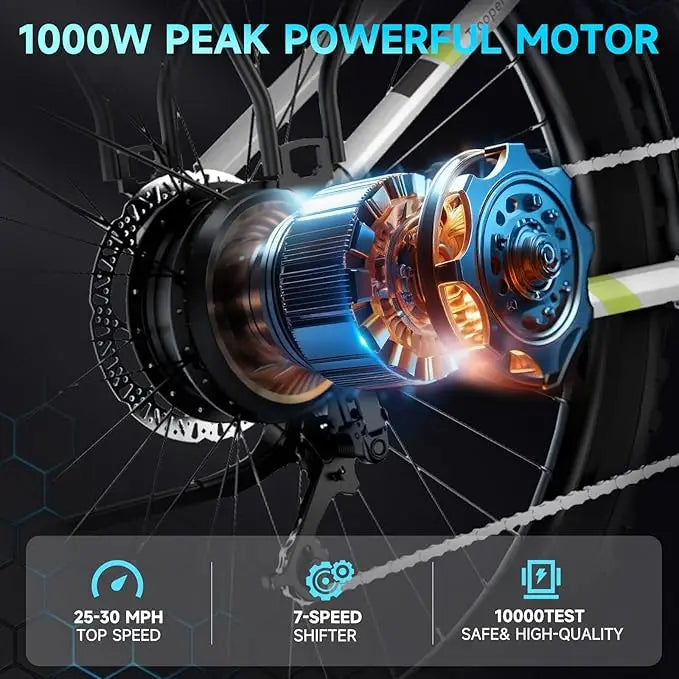 SISIGAD M728 Electric Bike for Adults - 1000W | 25MPH | 720Wh/48V | 40 Miles Electric Bike - 27.5" Tire All Terrain Dirt Ebike.