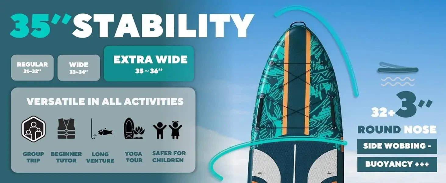 W_11'6*35" Super Wide Inflatable Paddle Board, Ultra Stable Stand Up Paddleboards for 450lb/3 People/Family/Big