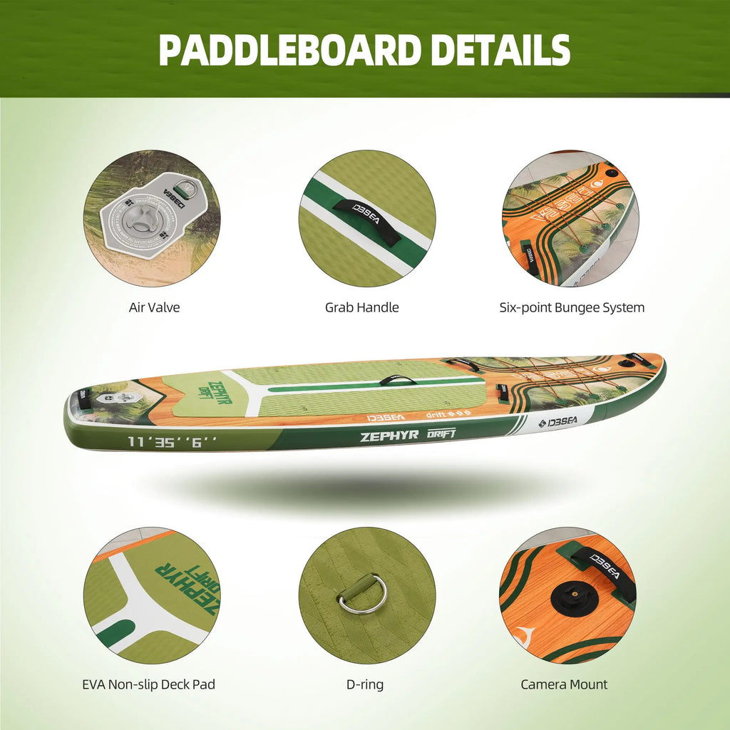 Genreen 11ft Inflatable Paddle Board Stand up Paddle Board with Premium SUP Accessories