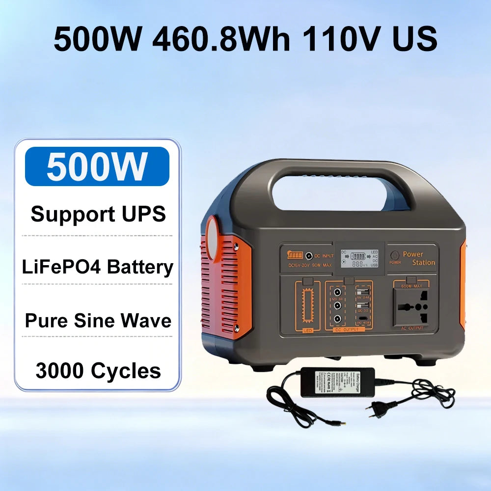 Gaiaray 500W 300W Portable Power Station 460.8Wh LiFePO4 Battery Charging Station 110V Solar Generator Emergency Power Bank for Camping Travel