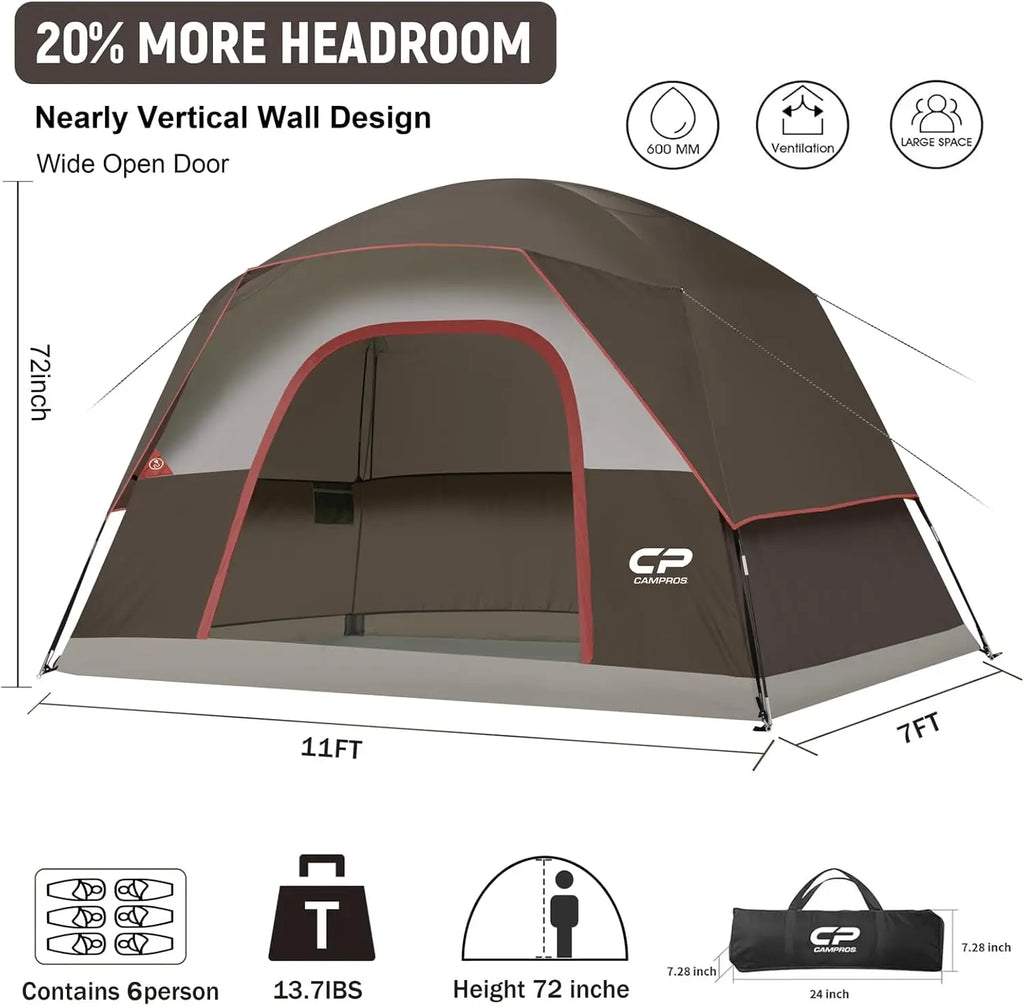 Tents for Camping 6 Person Tent Waterproof Windproof Double Layer Family Camping Tent, Easy Setup