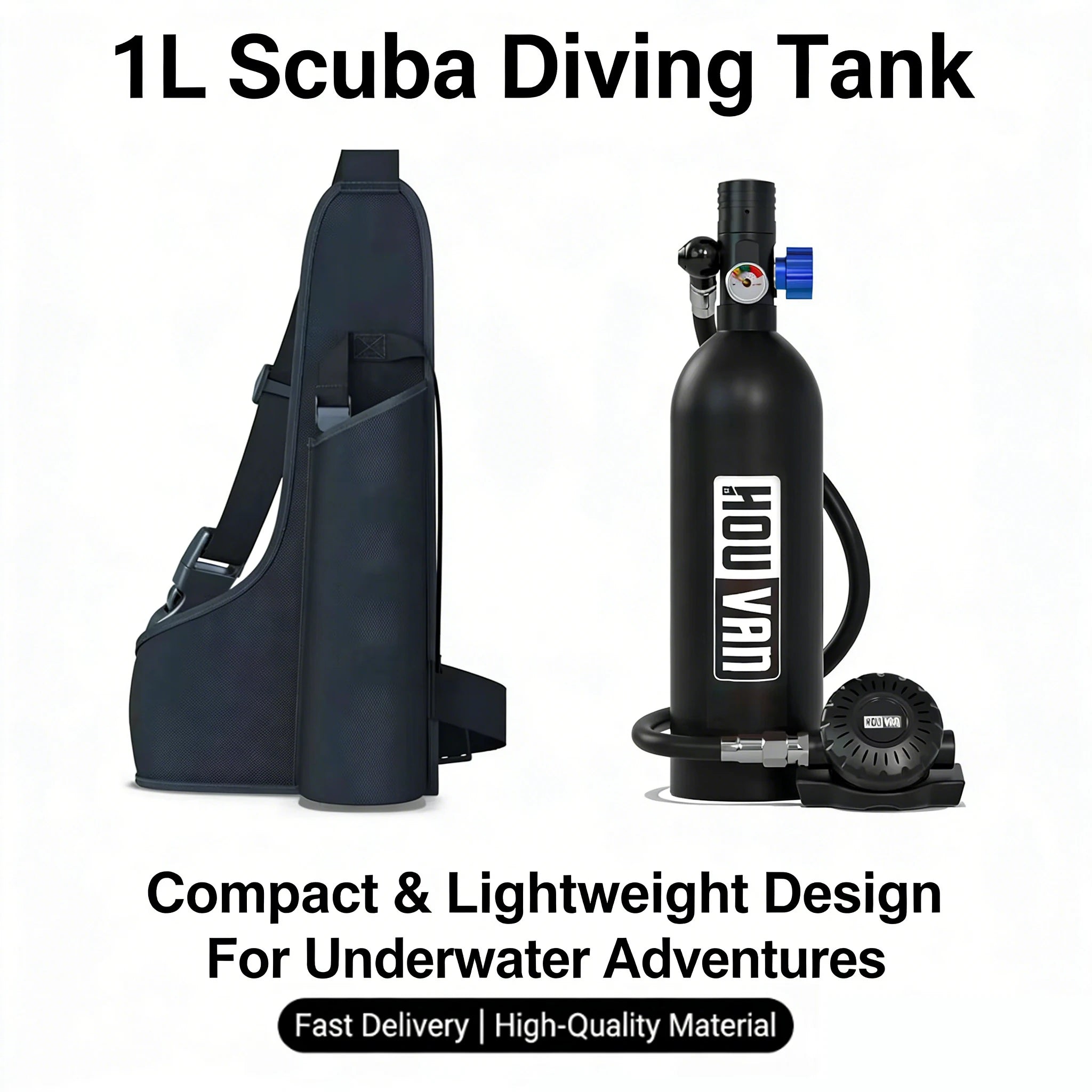 HOUVAN 1L Scuba tank for approximately 75 breaths underwater,compact and portable,suitable for outdoor travel,Unisex,gift choice