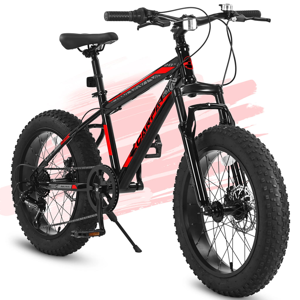 20 Inch Fat Tire Kids Mountain Bike, 4.0" Wide Non-Slip Fat Tires, 7-Speed Disc Brake, Boys Girls Outdoor Kids' Bicycles Gift