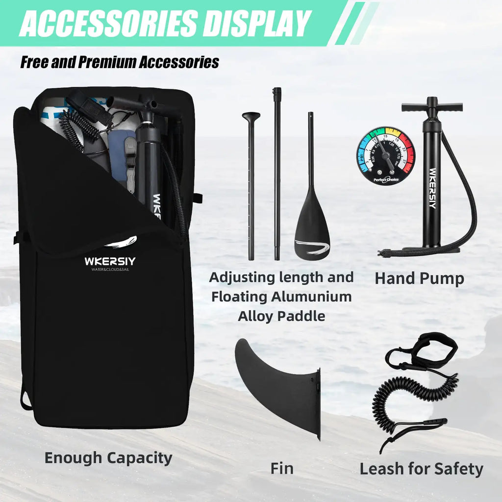 WKERSIY paddle board surfboard stand 11ft Grey Inflatable SUP Board All-Water Performance Series Neutral-Tone Versatility Pro-G