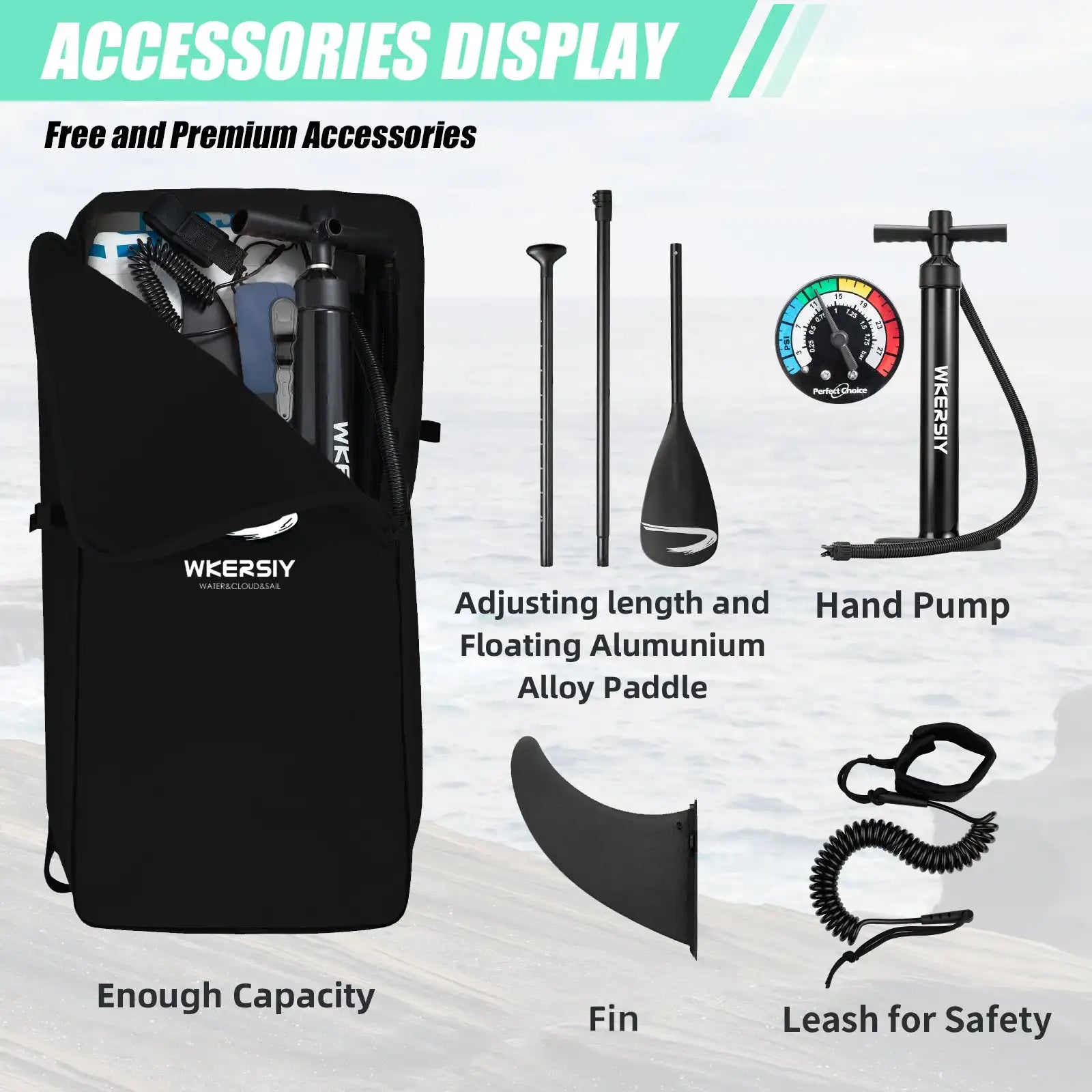 WKERSIY paddle board surfboard stand 11ft Grey Inflatable SUP Board All-Water Performance Series Neutral-Tone Versatility Pro-G