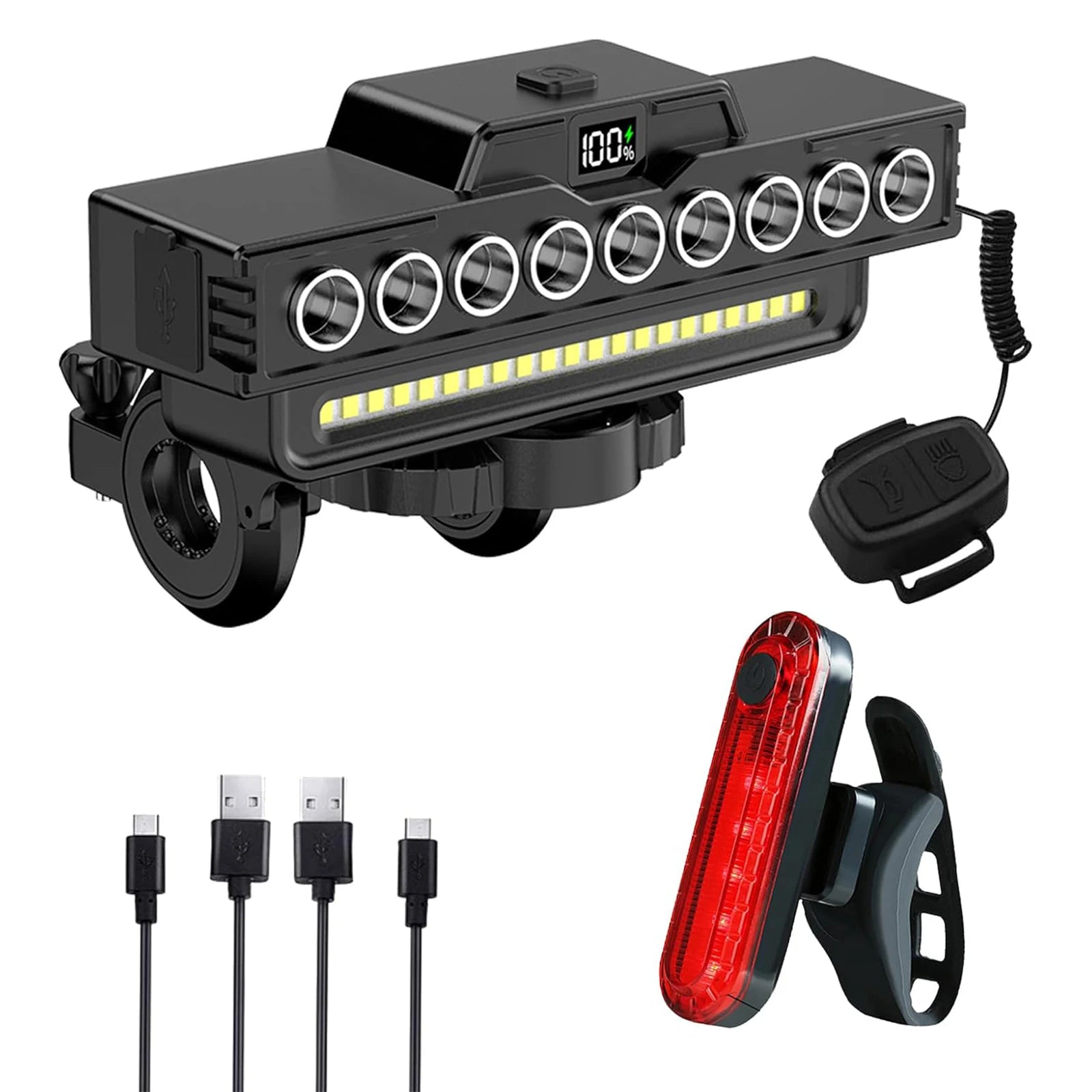 9 LED High Brightness Bike Light 7 Modes Front Warning Flashlight IPX5 Waterproof 2In1 Bicycle Lights Outdoor Cycling Equipment