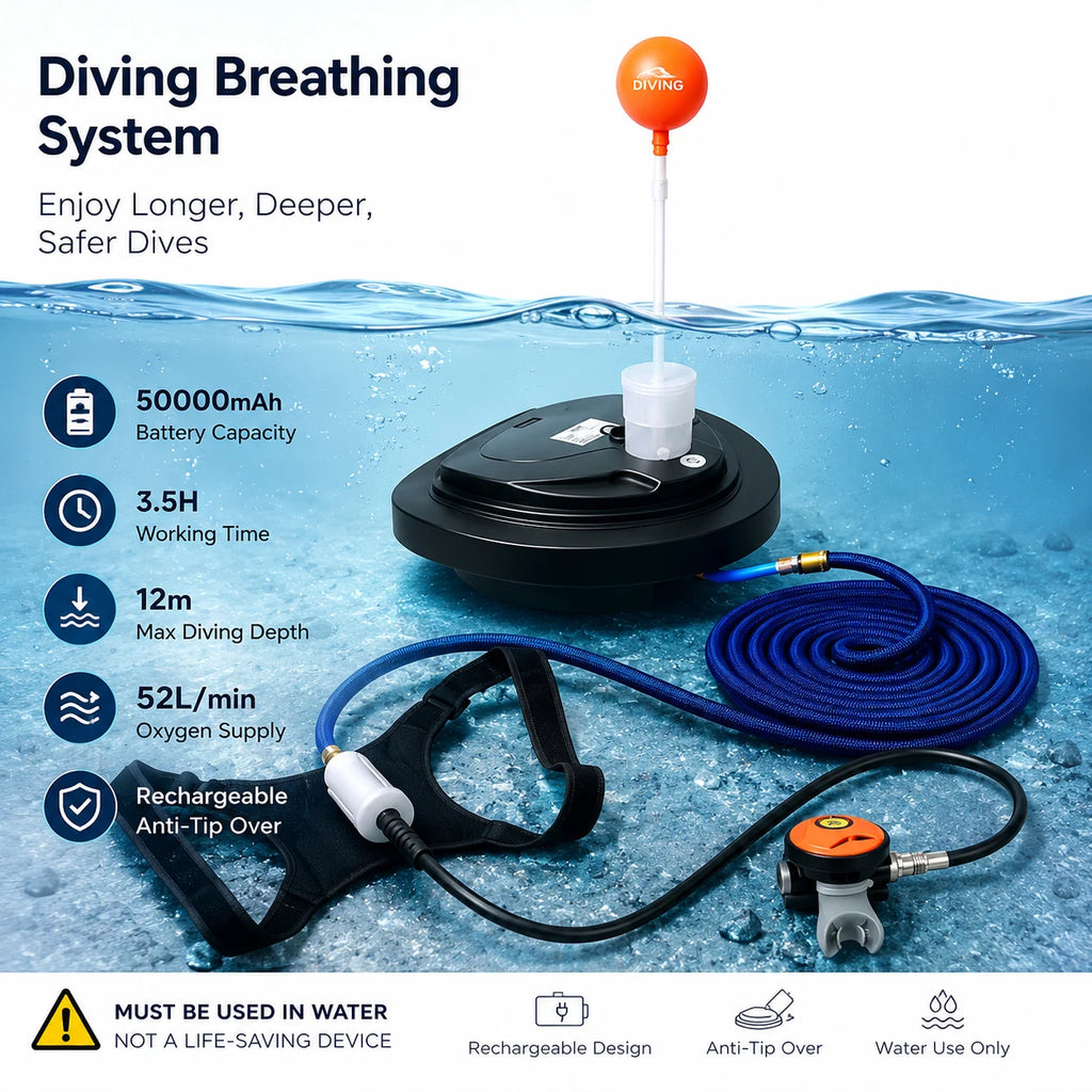 Free Shipping Scuba Respirator Diving Ventilator Battery Life Of 3.5 Hours Depths Of Up To 12M For Fishing And Rescue Operations Waterproof Tankless Underwater Breathing System Extreme Sports Outdoor Fishing Oxygen Generator