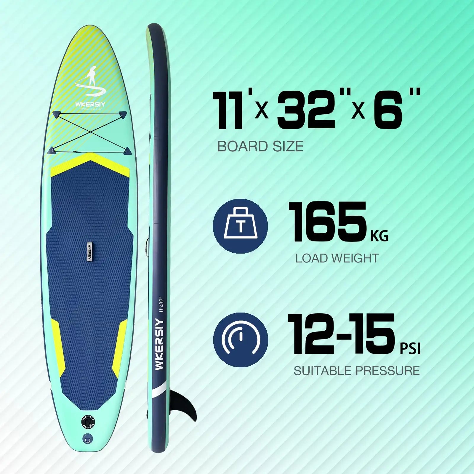 WKERSIY paddle board surfboard stand 11ft Grey Inflatable SUP Board All-Water Performance Series Neutral-Tone Versatility Pro-G
