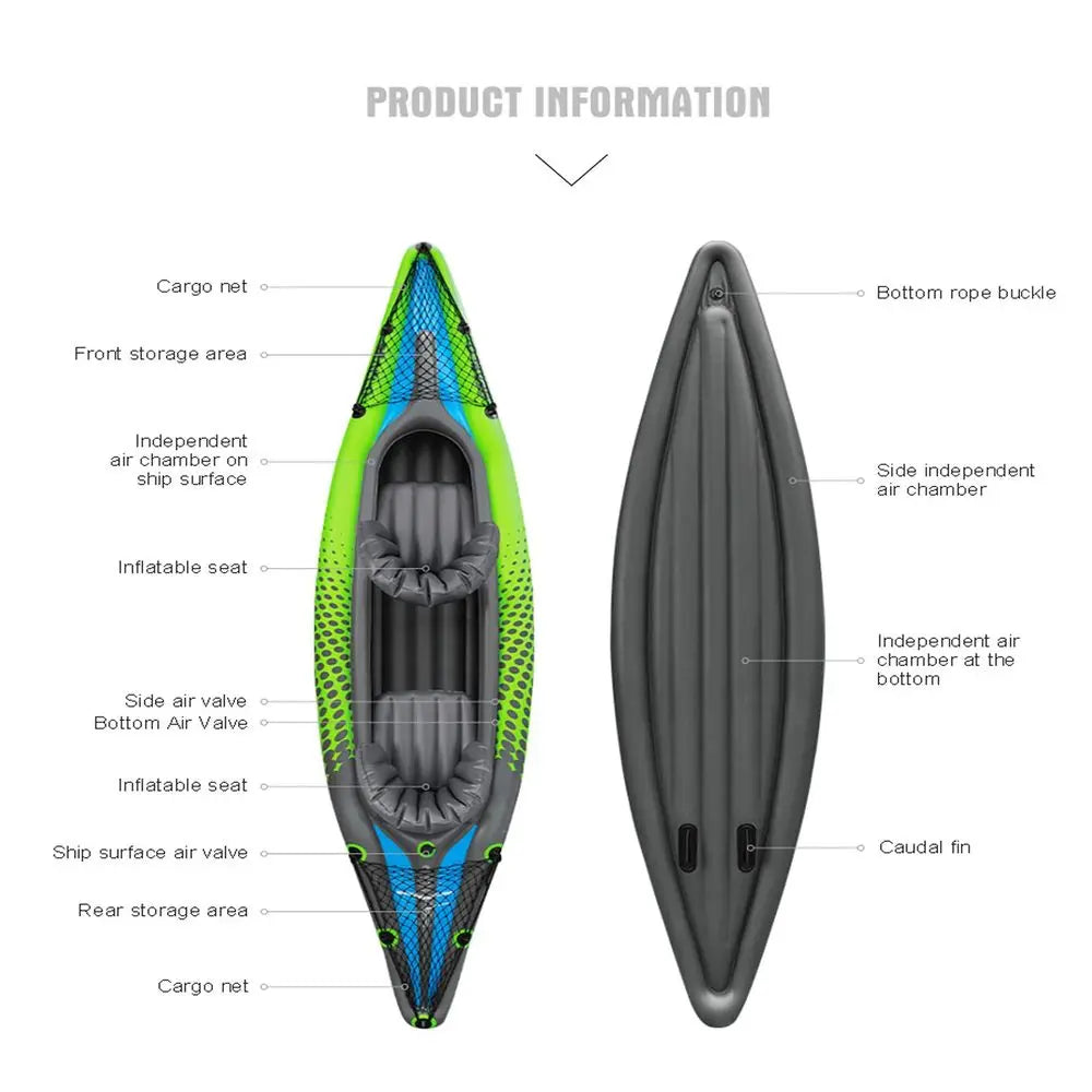 Inflatable Kayak 2 Person Tandem Kayak with Paddles, Seats, Pump