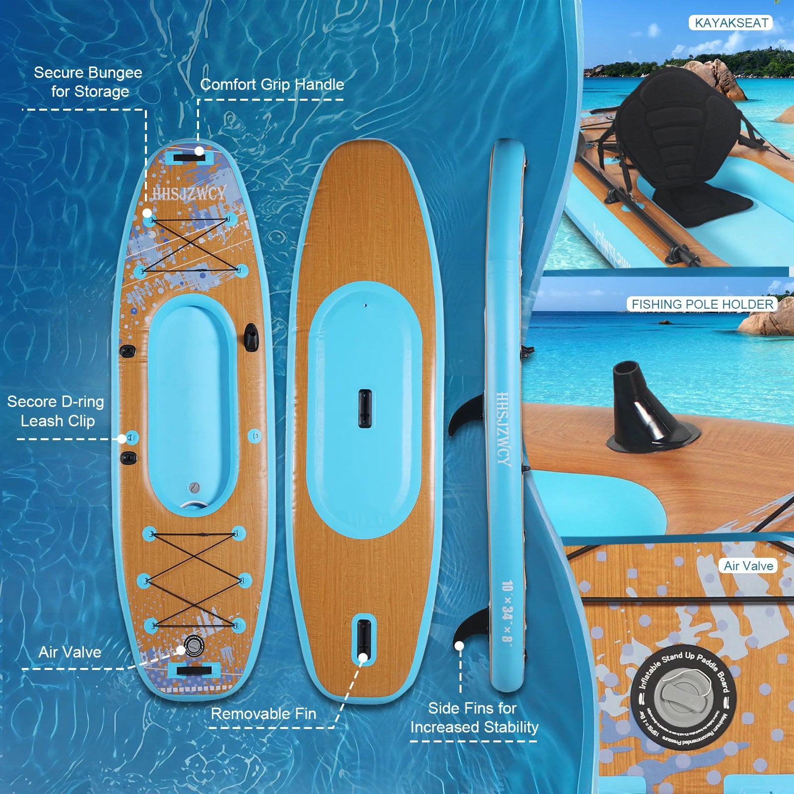 HHSJZWCY 10' Inflatable Stand Up Paddle Board Kayak with Seat for adult