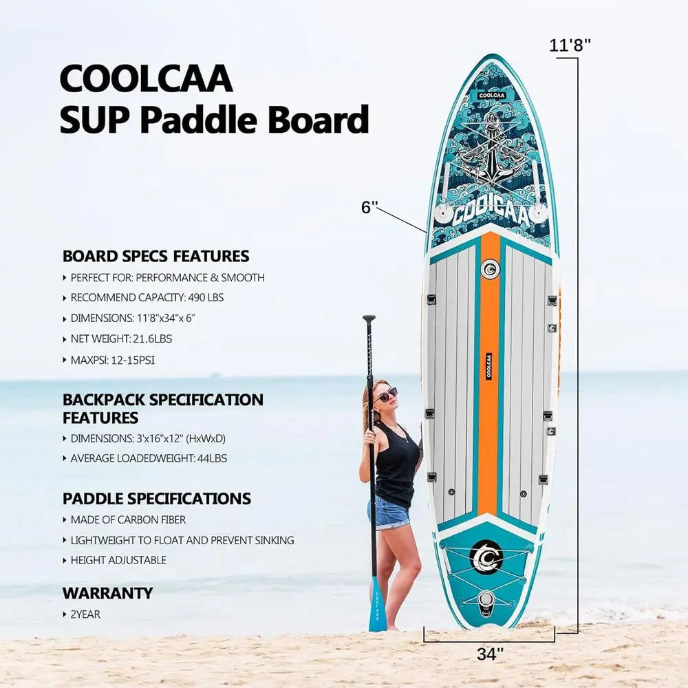 Dolphin 118 Inflatable StandUp Paddle Board, 490Lbs Capacity SUP Board with 34 Extra Wide, Fishing Paddleboard with Accessories