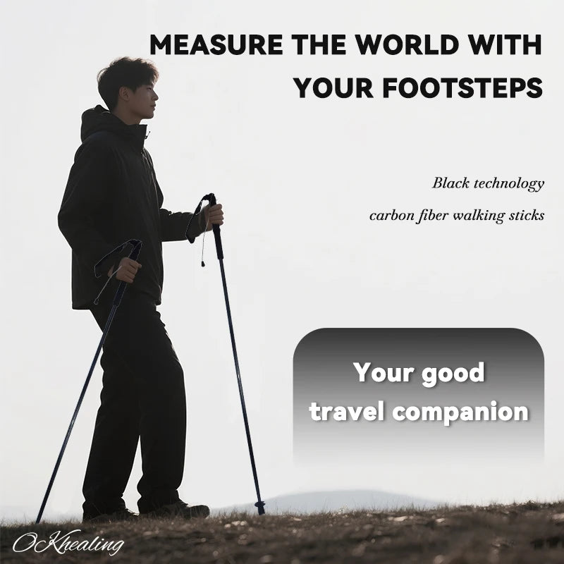 2PCs Trekking Poles Carbon Fiber 115g Ultra-Light Hiking Poles Camping Stick Foldable Walking Cane Travel Outdoor Gear Equipment