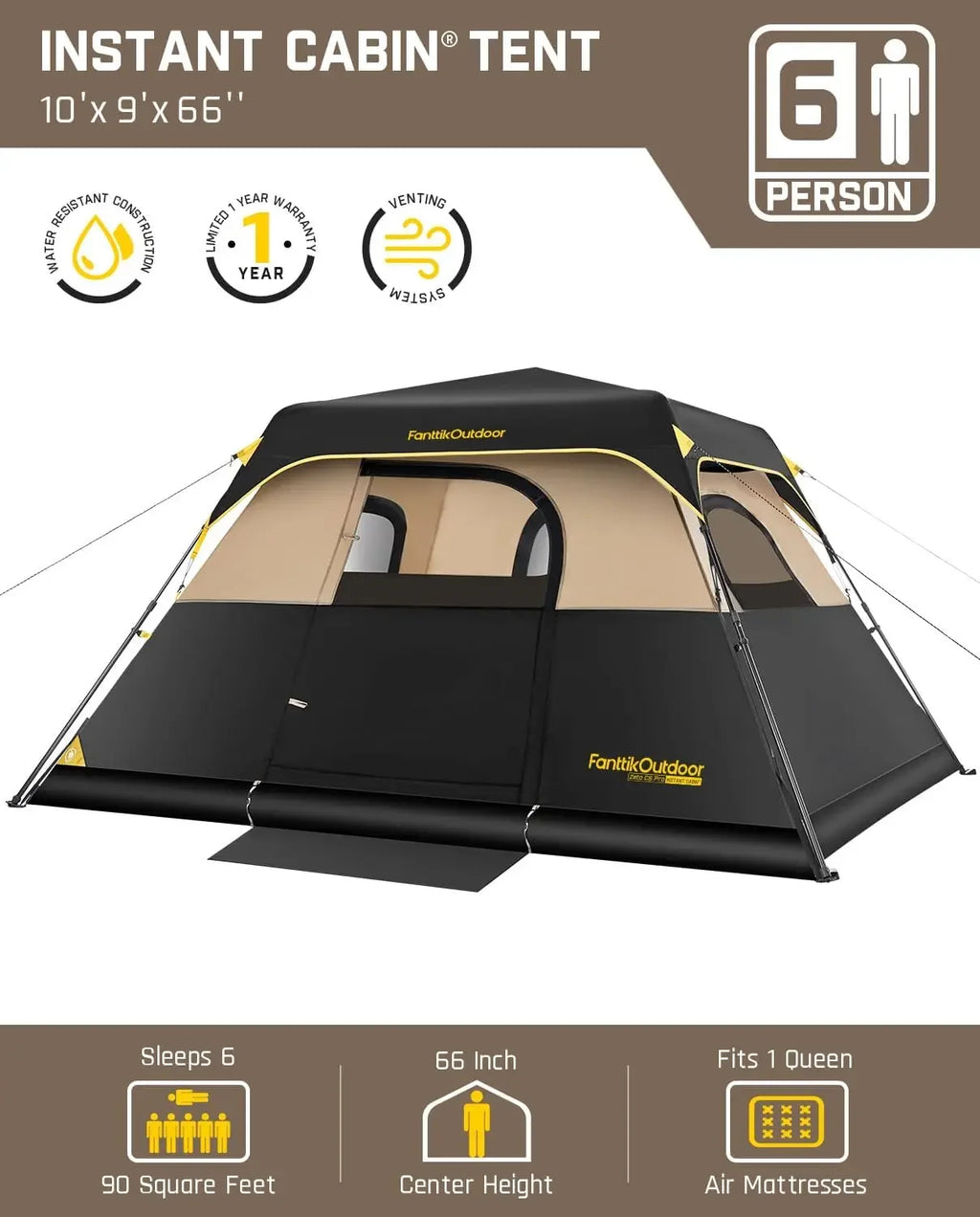 Camping Tent 4/6/8/10 Person Instant Cabin Tent Setup in 60 Seconds with Rainfly & Windproof Portable with Carry Bag for Family