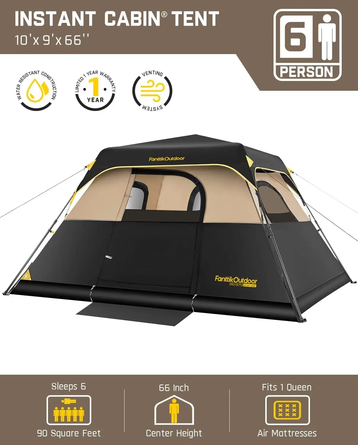 Camping Tent 4/6/8/10 Person Instant Cabin Tent Setup in 60 Seconds with Rainfly & Windproof Portable with Carry Bag for Family