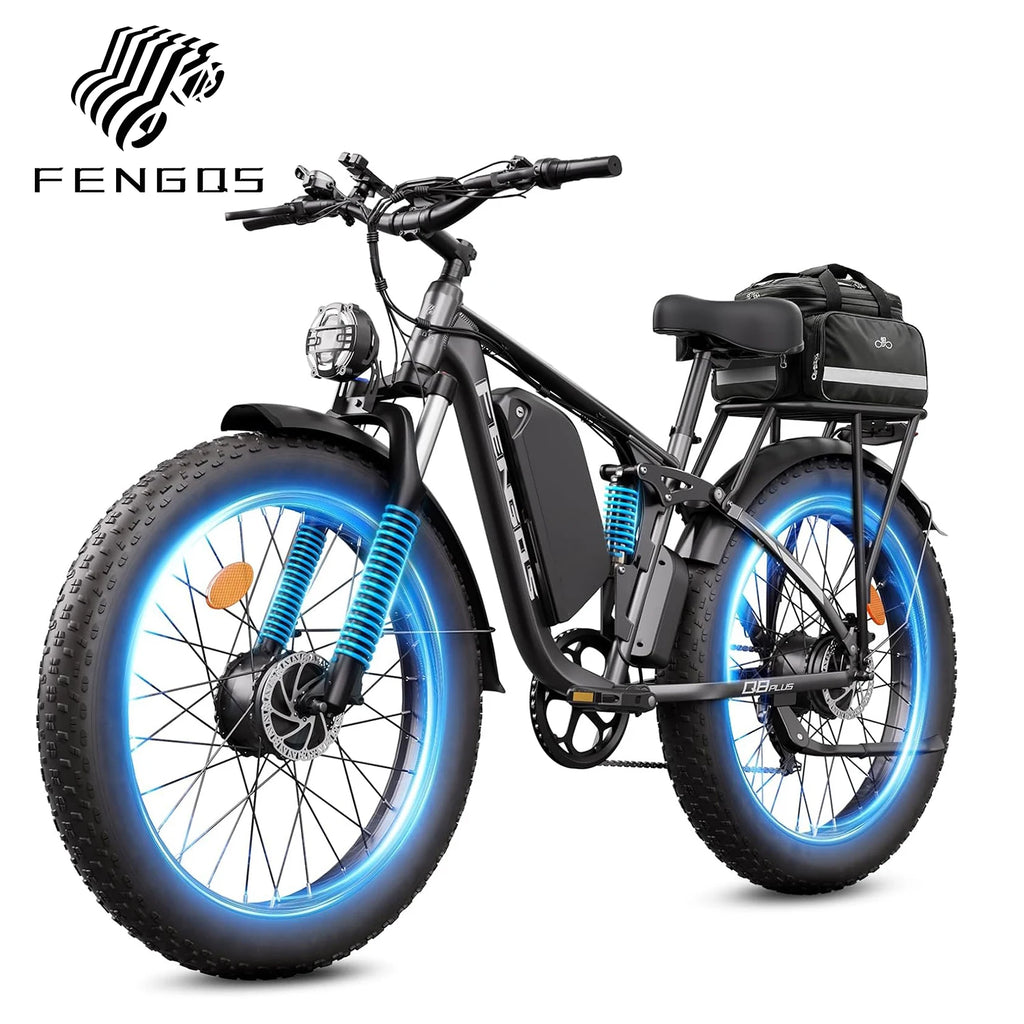 FENGQS Q8PLUS 60V 6000W adult electric bicycle, long range 45 mph high-speed wide tire fully shock-absorbing mountain bike