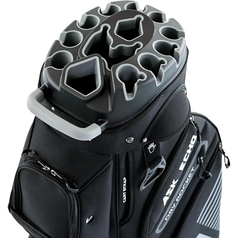 ASK ECHO T-Lock Golf Cart Bag with 14 Way Organizer Divider Top, Premium Cart Bag with Handles and Rain Cover, for Men
