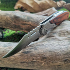 LED Light Folding Blade Knife with Wooden Handle for Hunting