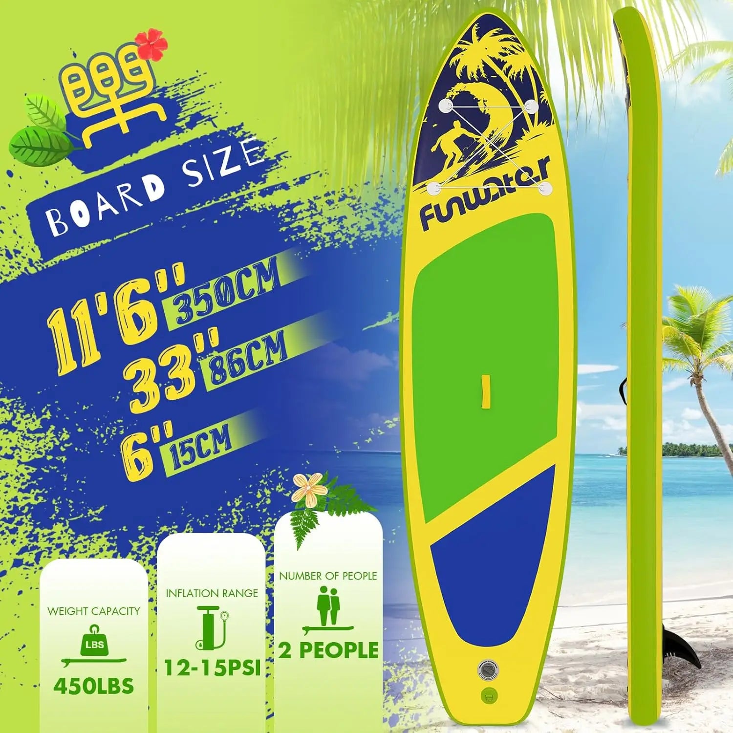 Inflatable Stand Up Paddle Board with Premium SUP Paddleboard Accessories, Anti-Slip EVA Deck, 11'/10