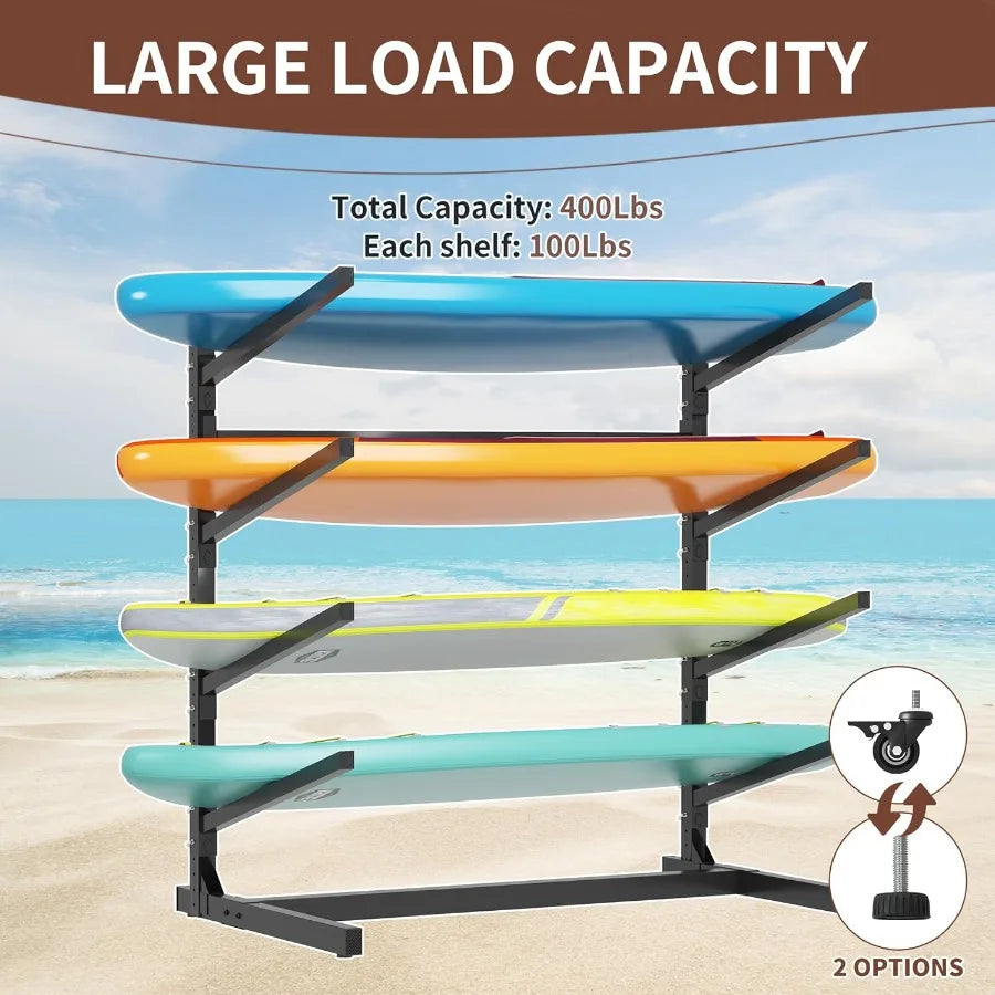 Heavy Duty Kayak Storage Rack with Wheels and Adjustable Feet Garage Outdoor Kayak Stand Holder for Kayaks Canoes Surfboard and