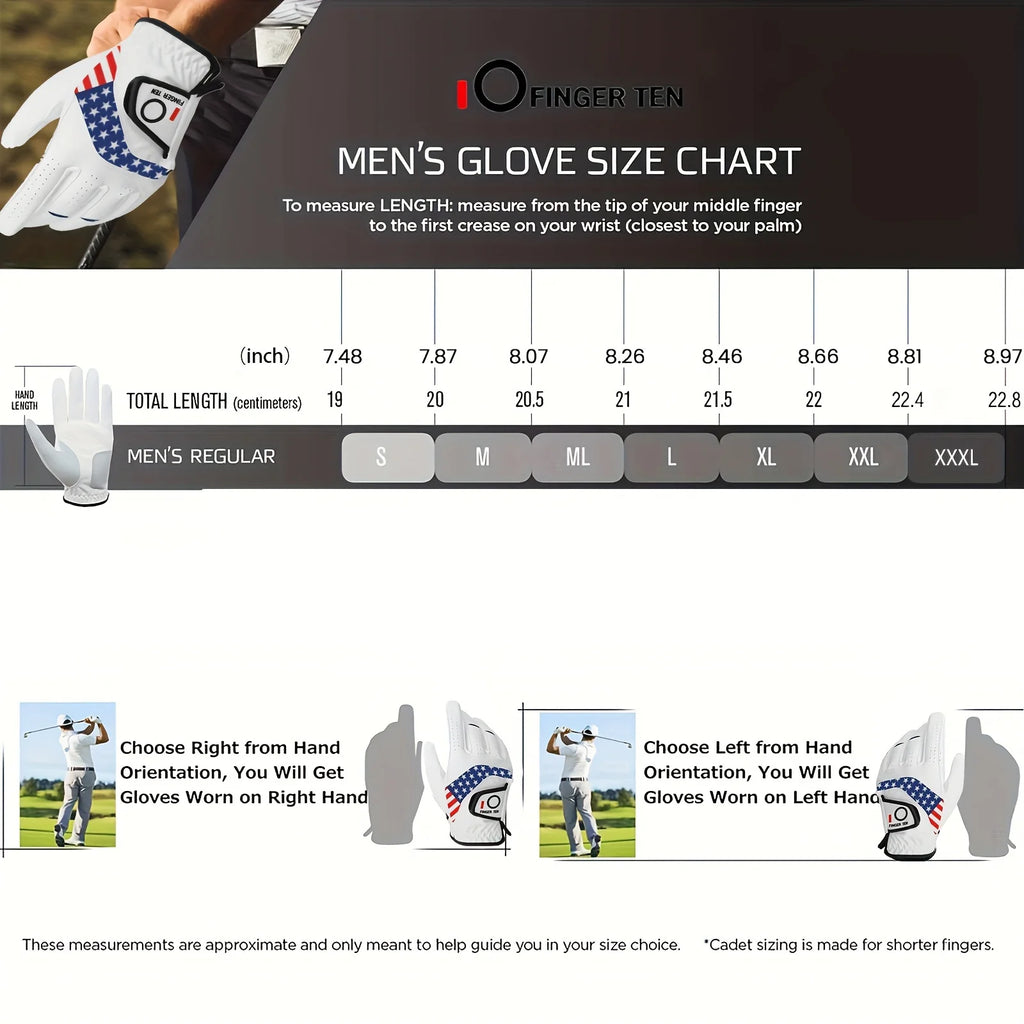 Mens Golf Gloves 2 PCS Left Hand For Right Handed Golfer Leather All Weather Grip Soft Breathable Flexible for Golfers
