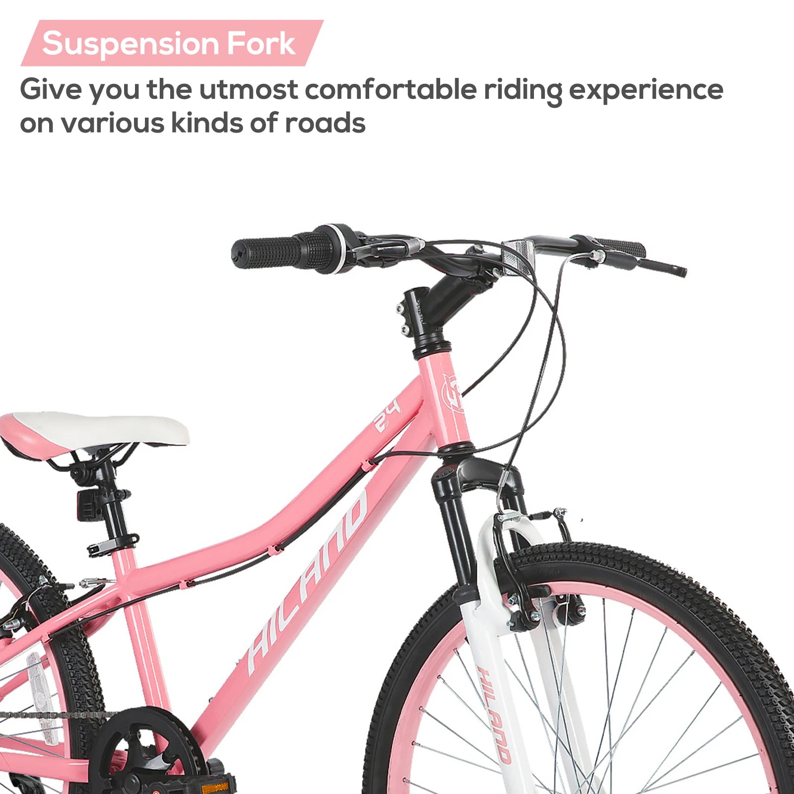 Hiland  24 Inch Mountain Bike for Kids Age 7,Front Suspension Fork Kids' Bicycles for Boys Girls Multiple Colors