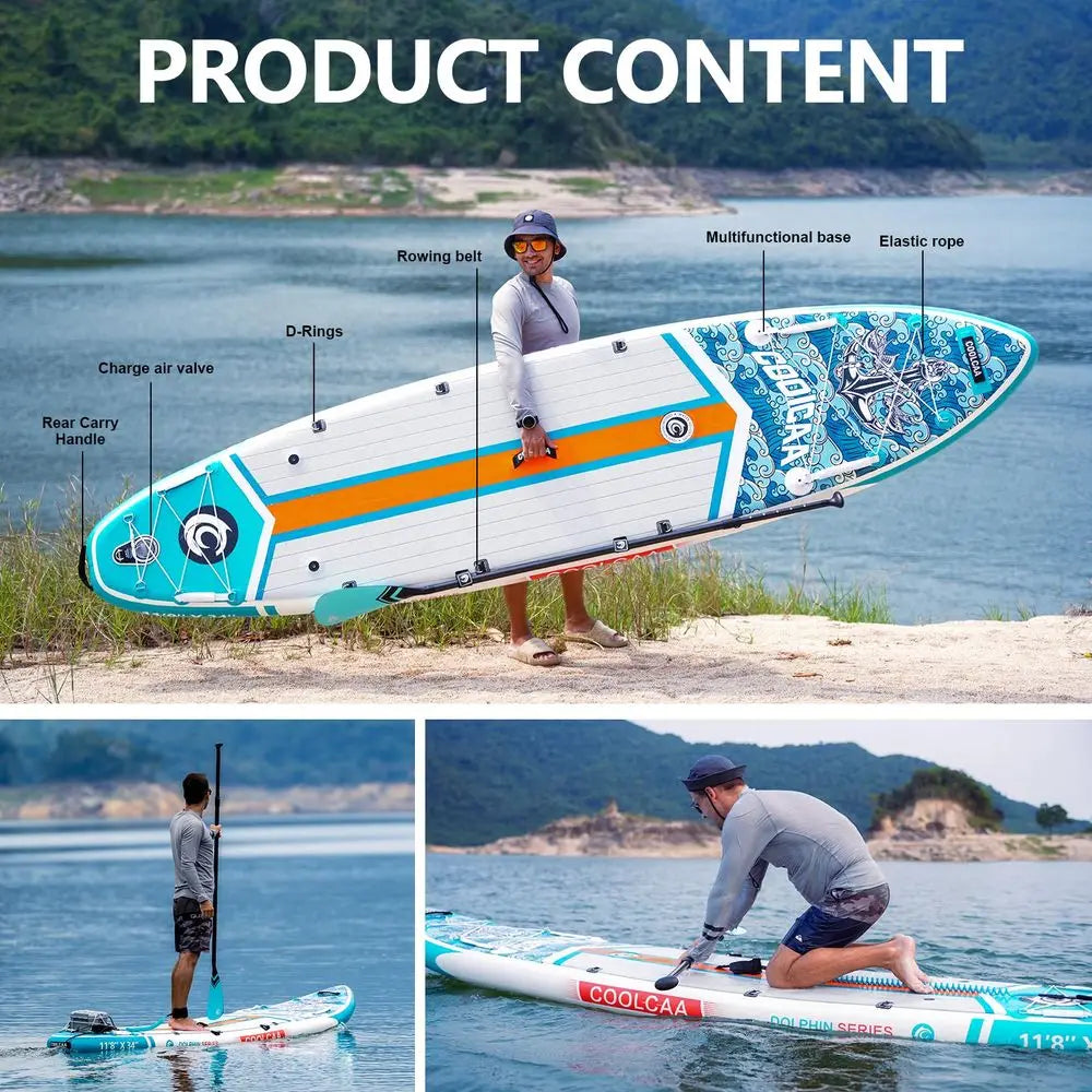 Dolphin 118 Inflatable StandUp Paddle Board, 490Lbs Capacity SUP Board with 34 Extra Wide, Fishing Paddleboard with Accessories