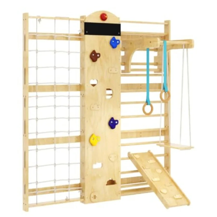 Indoor Climbing Wall, 10-in-1 Swedish Ladder, Indoor Playground for and Adults, Rock Climbing Wall, Wooden Swing Sets, Gymnasti
