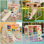 7 in 1 Pikler Indoor Playground Jungle Gym Playset, Wooden Montessori Climber with Slide, Rock Climb Wall, Monkey Bars, Rope La