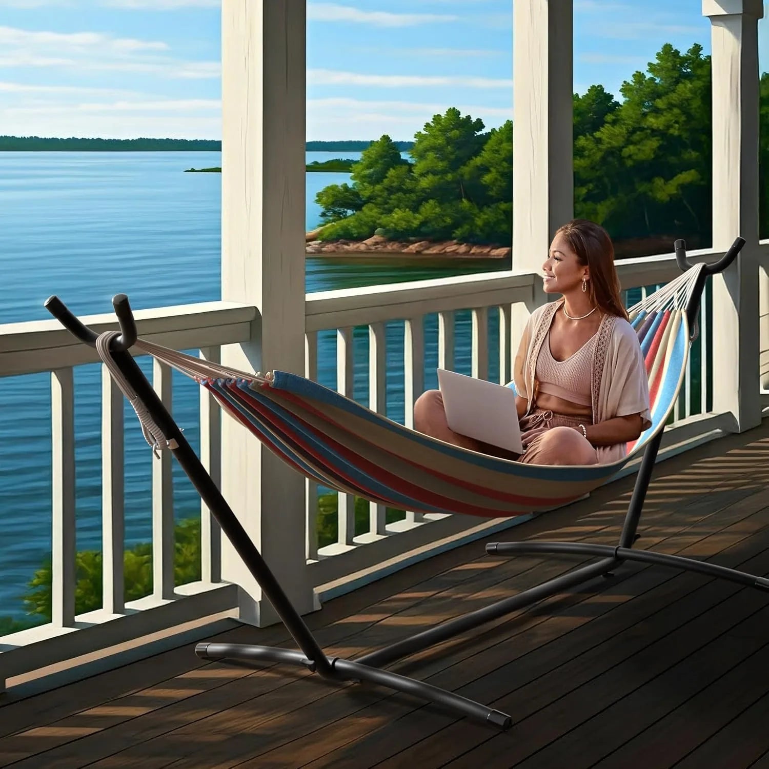 450-lb Cotton-Blend Double Hammock, 60" Bed, Portable Carry Case—Perfect for Patio, Garden or Camping