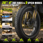 1000W Mountain Ebike 48V 15Ah Lithium Battery 31MPH Max Speed 65Miles Long Range Adult Off Road Electric Mountain Bike 20 inch
