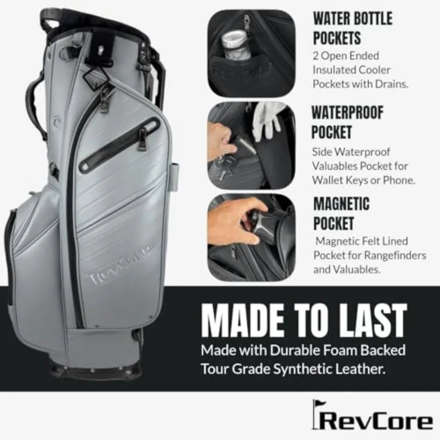 Upgraded Hybrid Luxury Golf Stand Bag, Tour Grade Synthetic Leather w/ScratchGuard, 14 Way Dividers, 2 Cooler Pockets