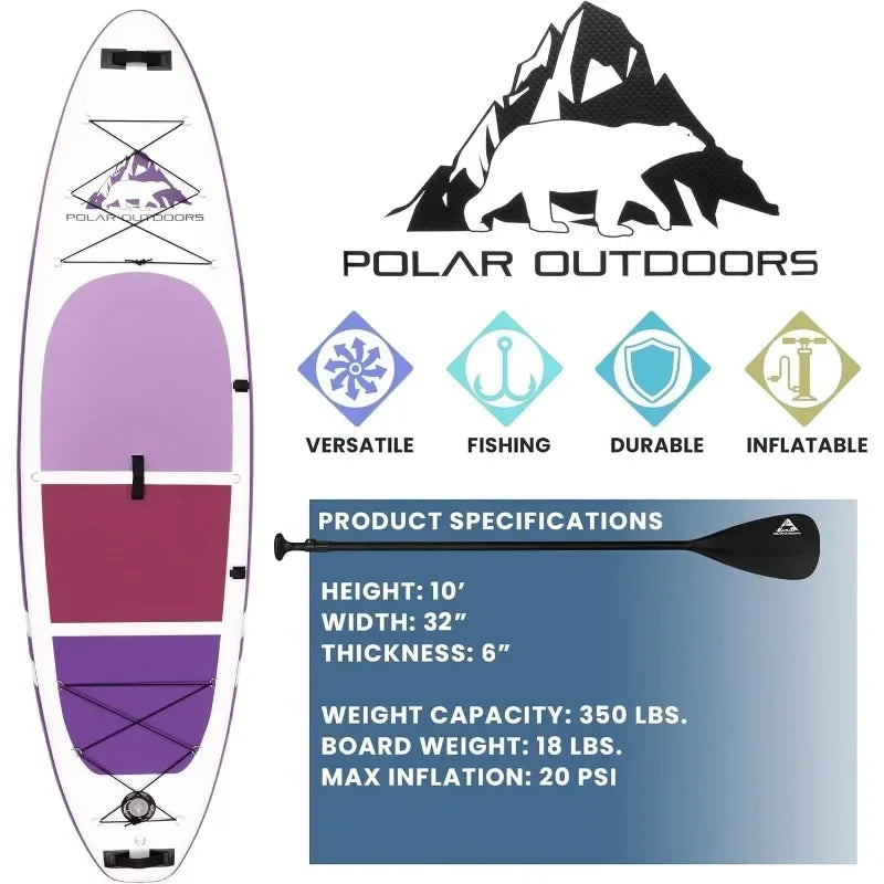 Polar Outdoors by Roc Inflatable Stand Up Paddle Board Premium SUP Paddle Board Wide Stable Design Non-Slip Comfort Deck Youth