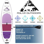 Polar Outdoors by Roc Inflatable Stand Up Paddle Board Premium SUP Paddle Board Wide Stable Design Non-Slip Comfort Deck Youth