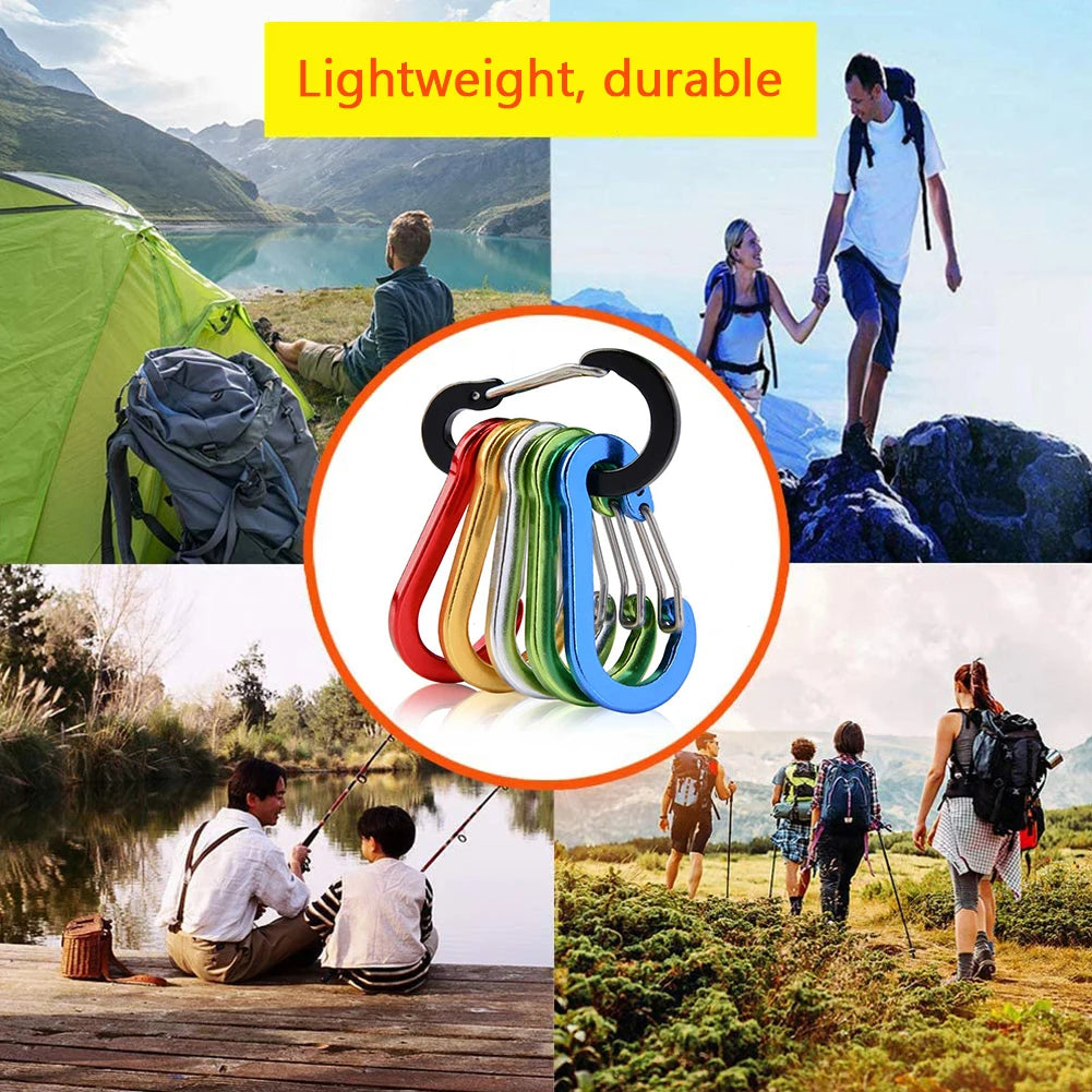 6Pcs Outdoor Carabiner Keychain D Shape Carabiner Spring Snap Clip Multifunctional Fishing Climbing Acessories