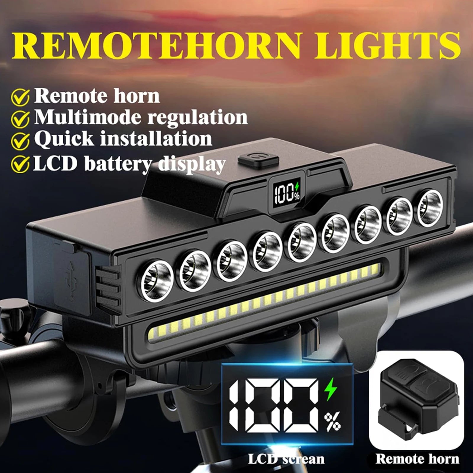 9 LED High Brightness Bike Light 7 Modes Front Warning Flashlight IPX5 Waterproof 2In1 Bicycle Lights Outdoor Cycling Equipment