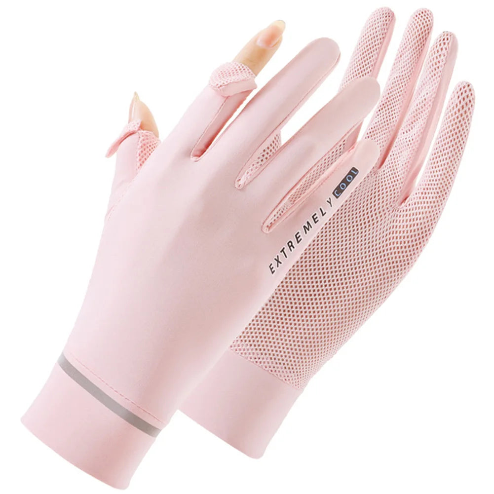 Lady Sunscreen Ice Silk Gloves Cycling Gloves Breathable Motorcycle Gloves Bicycle Gloves for Golf Driving Riding Fishing Hiking