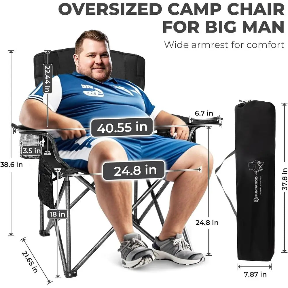 Oversized Camping Chairs for Adults, Heavy Duty Fold Up Sports Games Lawn Chairs, Extra Wide Big Man Outdoor Chairs with Padded