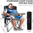Oversized Camping Chairs for Adults, Heavy Duty Fold Up Sports Games Lawn Chairs, Extra Wide Big Man Outdoor Chairs with Padded