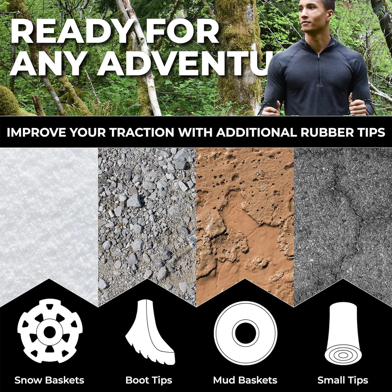 Suitable for all terrains! 26 - 37 inch retractable stainless steel walking sticks, non-slip and wear-resistant, convenient to s