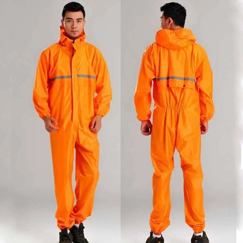 One-piece Raincoat Men Waterproof Jumpsuit One-piece Rain Poncho Women Seamless Raincoat All-in-one Rain Gear Hooded Rain Suit