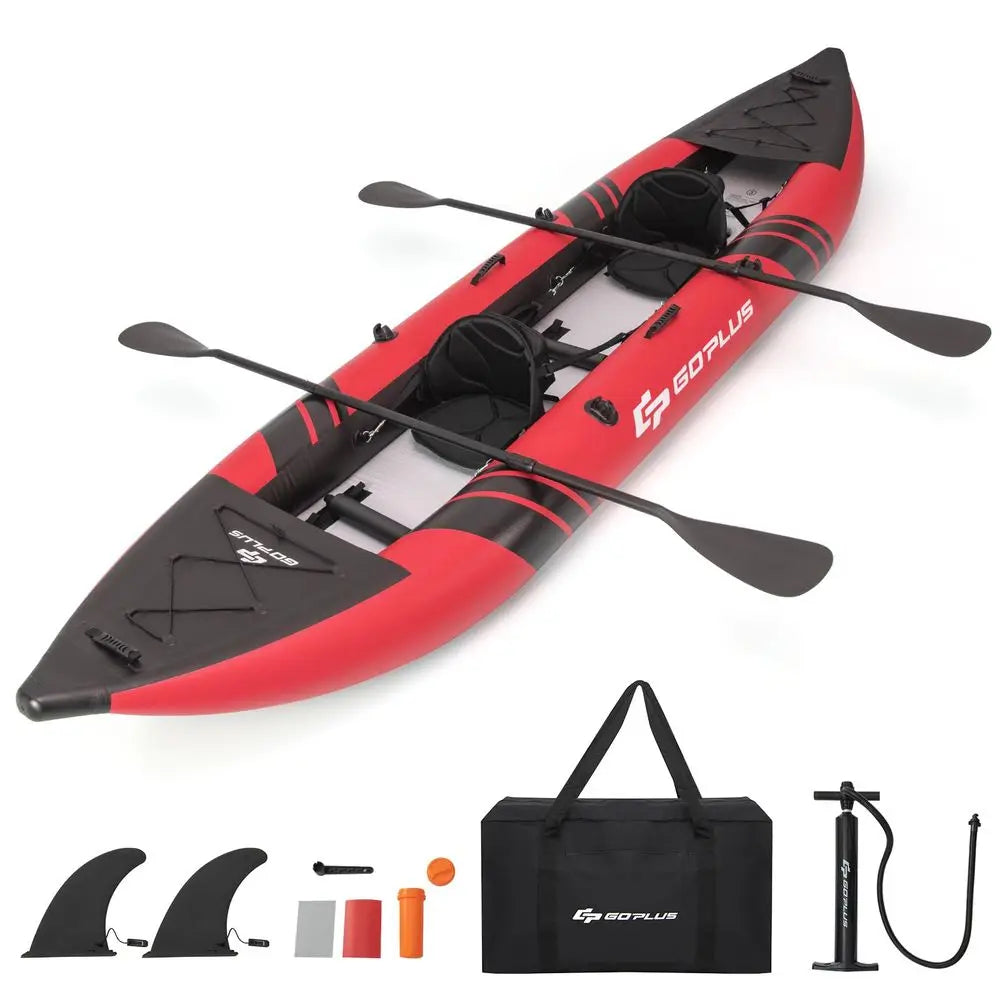 Tandem Inflatable Kayak, 12.5FT 2Person Kayak for Adults w 507 LBS Weight Capacity, 2 Aluminium Oars, Padded Seat, 2 Fins, Hand