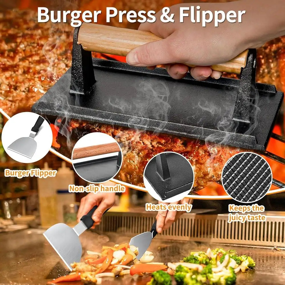 29PC Griddle Accessories Set Heavy Duty BBQ Tools Camping Grilling Kit