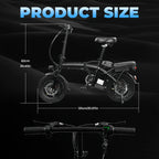 Adult and adolescent folding electric bicycles, 14 inch 500W 24MPH 48V 10Ah battery, 3-level pedal assist, 14 inch foldable mini