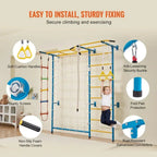 Indoor Jungle Gym for Toddlers, 7-in-1 Climbing Playset with Carbon Steel Swedish Ladder, Wall Ladder, Pull-Up Bar, Rope Ladder
